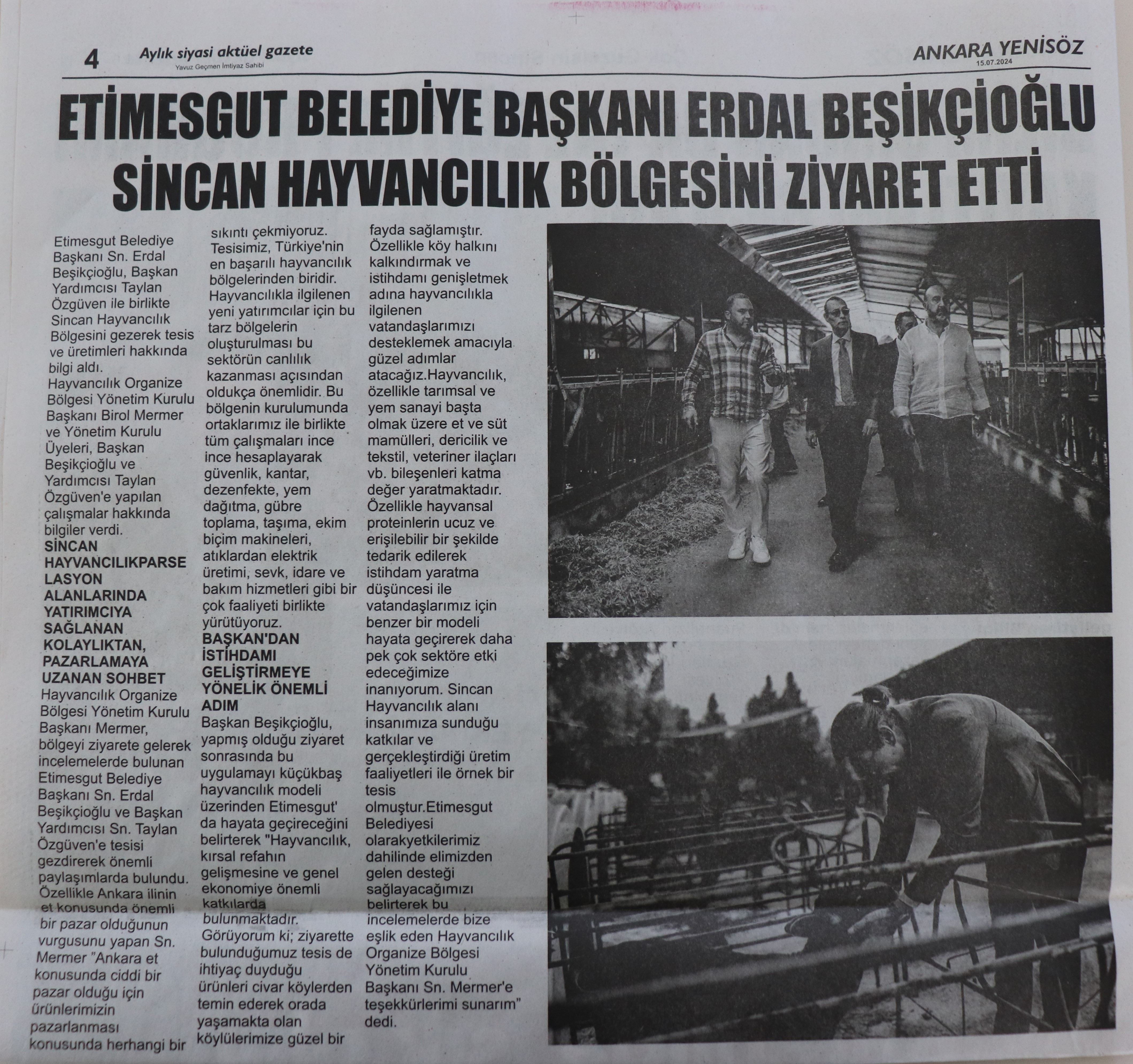 Eti̇mesgut beledi̇ye başkani erdal beşİkçİoğlu si̇ncan hayvancilik bölgesi̇nde.